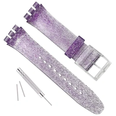 Image of GREENOLIVE Silicone Rubber Watch Strap/Watch Band Replacement for Swatch (17mm 19mm 20mm) (17mm, Sparkle Purple)