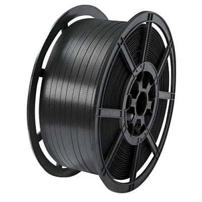 Image of 1 Coil Of Strong 12mm Wide Black Plastic Hand Pallet Strapping Banding 1000 Metres Per 310kg Brake/Strength Polypropylene Polyprop Strap
