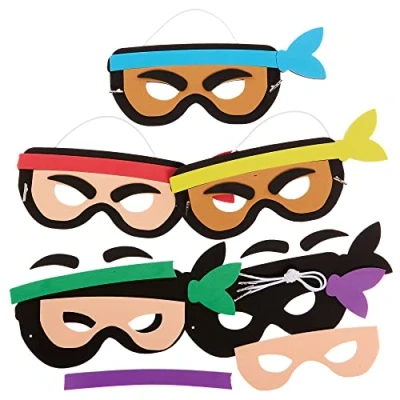Image of Baker Ross FX852 Ninja Mask Kits Pack of 5, Arts and Crafts Party Masks for Kids