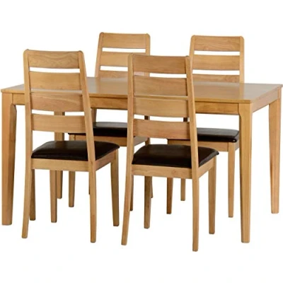 Image of Seconique Logan Small Dining Set with 4 Chairs in Oak Varnish/Brown Pu
