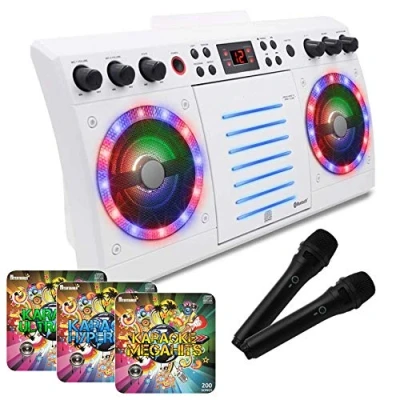 Image of Beatbox Karaoke Machine CDG/CD+G. Built in Disco Lights. Includes 240 Song Family Party Hits Pack &amp; 2 Microphones (Wireless 600 Songs)