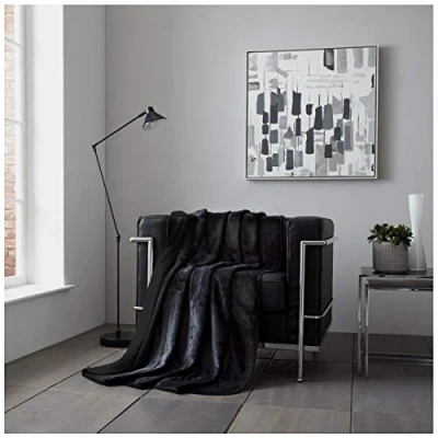 Image of GC GAVENO CAVAILIA Flannel Fuffy Blanket, Soft &amp; Cosy Thermal Sherpa Throw, Cuddle Warm Throws For Beds, Black, 150X200 Cm