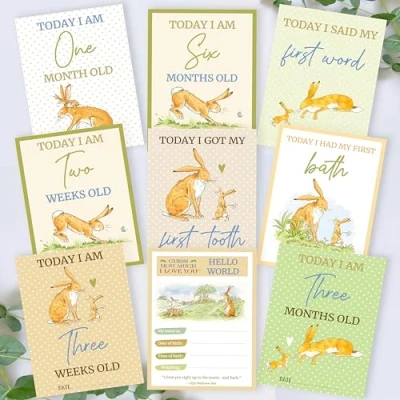 Image of Guess How Much I Love You 1st Year Milestone Cards New Baby Gift Neutral Unisex Memory