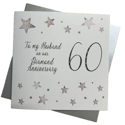 Image of WHITE COTTON CARDS To My Husband 60, Handmade Large 60th Anniversary Card (Big Twist Range, Diamond)