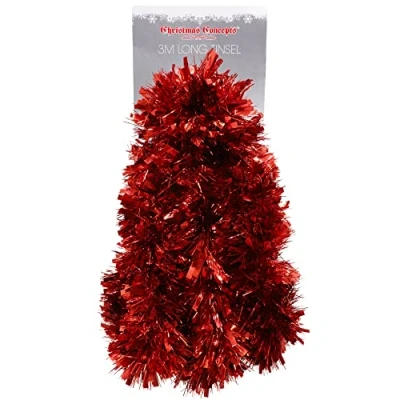 Image of Christmas Concepts® 3m / 9.8ft Chunky/Fine Tinsel Decoration (Red)
