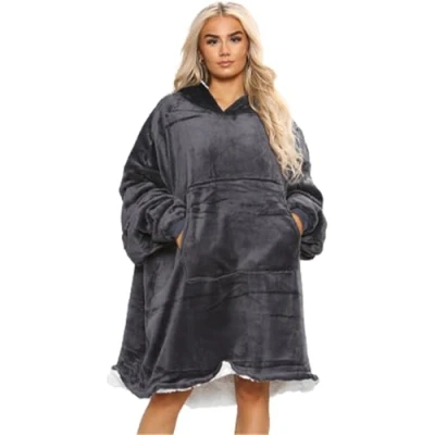 Image of Cozy Oversized Charcoal Grey Black Blanket Hoodie for Adults Ultra Soft, Warm, and Stylish Wearable One Size Fits All