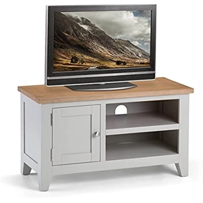 Image of Julian Bowen TV Unit, Solid White Veneers, Elephant Grey/Euro Oak, Height: 50, Width: 90, Depth: 40cm