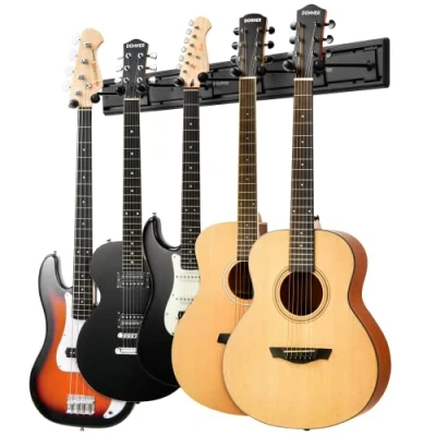 Image of Donner Guitar Wall Mount Hanger, Rack Holder with 5 Adjustable Hangers for Acoustic Electric Guitars, Bass, Violin, Ukulele, Banjo, Mandolin