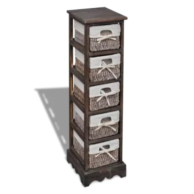 Image of vidaXL Wooden Storage Rack 5 Weaving Baskets Brown
