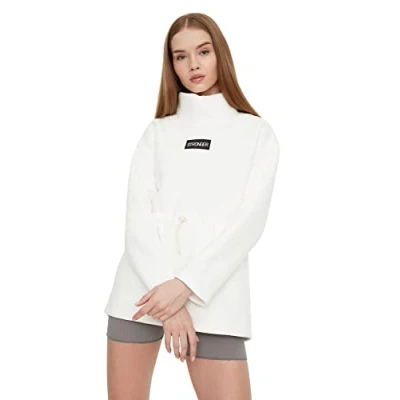 Image of Trendyol Women Loungewear Oversize Basic Standing collar Knit Sweatshirt Ecru