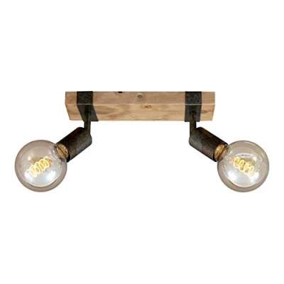 Image of BRILONER Vintage Ceiling Light Rotatable, 2X E27 Socket, max. 25W, Retro, Wooden Base, spot Lights Ceiling, 2 Lights, Living Room, Kitchen Ceiling,28x10x9 cm, Wood Black