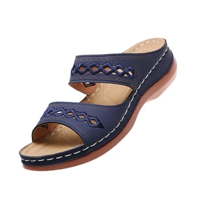 Image of GYCF Orthopaedic Sandals Wide Fit Women Sandals,Cushion Walking for Women, Plantar Fasciitis Sandals, Ladies Summer Wedge Platform Sandals,Blue,40EU