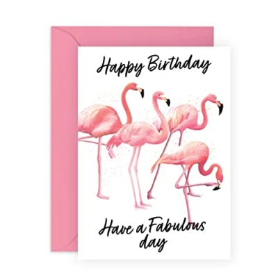 Image of Central 23 Happy Birthday Card For Her Flamingo Sister Mum Auntie &#039;Have A Fabulous Day&#039; Gifts Women Comes With Fun Stickers Vegan Ink