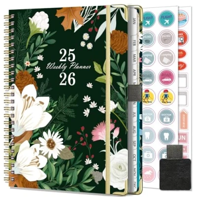 Image of NEYSA Diary 2025 2026 Week to View A5 Academic July June (12 Months) Planner with Self adhesive pen loop, Monthly tabs &amp; Stickers (N80 Green)