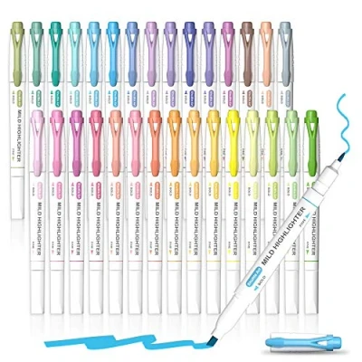 Image of Shuttle Art Pastel Highlighters, 30 Colours Dual Tip Highlighter Markers Assorted Colours, Perfect for Colouring, Underlining, Highlighting, Journaling in School Office Home