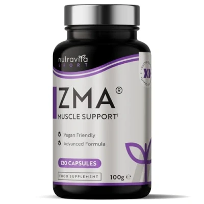 Image of ZMA High Strength 120 Vegan Capsules Test Booster Contributes to Testosterone Levels, Normal Muscle Function &amp; Energy Yielding Metabolism Zinc Magnesium Vitamin B6 Made by Nutravita