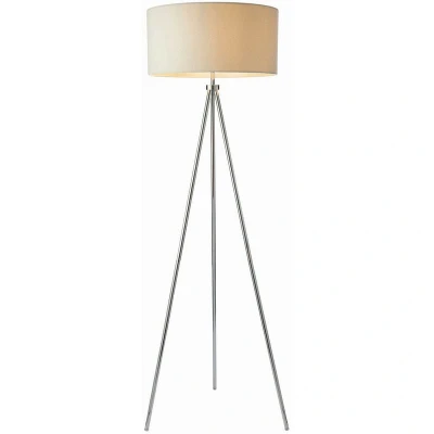 Image of Tri 1 Light Floor Lamp Chrome, Ivory Linen Effect, E27