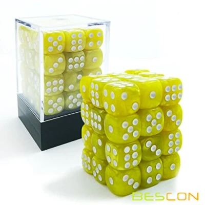 Image of Bescon 12mm 6 Sided Dice 36 in Brick Box, Six Die (36) Block of Dice, Marble Yellow