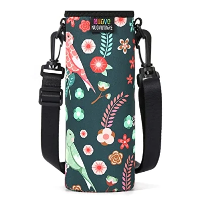 Image of Nuovoware Water Bottle Carrier Bag, Premium Neoprene Portable Insulated Sling Holder Bag 750ML with Adjustable Shoulder Strap for Men Women Kids Hiking, Case, NYHXgreen