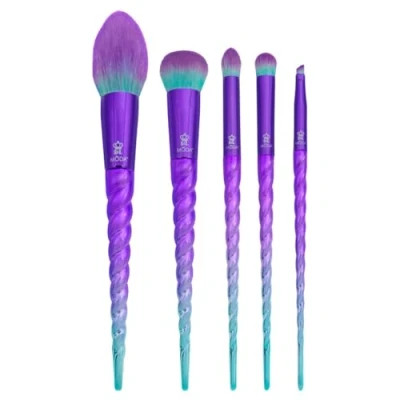 Image of MODA Royal &amp; Langnickel Full Size Mythical Wild 5pc Makeup Brush Set, Includes Blush, Complexion, Domed Shadow, Crease, and Angle Eyeliner Brushes, Purple Teal
