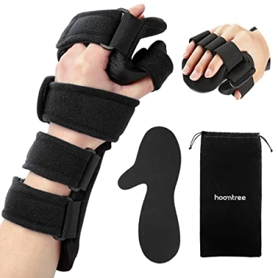 Image of HOOMTREE Stroke Resting Hand Splint Right&amp;Left with Finger Separator Functional Night Immobilizer Wrist Brace for Carpel Tunnel Pain,Sprain Fracture,Tendonitis (Left,Black)