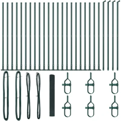 Image of vidaXL Welded Wire Fence with 13 Flanged Posts Green 1.2x50 m Steel