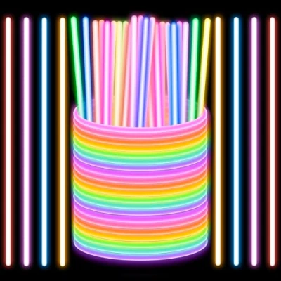 Image of ZENO 100 Glow Sticks Bulk Party Supplies 5 Colours Multicolour in The Dark Fun Pack 8&quot; Glowsticks and Connectors for Bracelets Necklaces Perfect Kids Adults