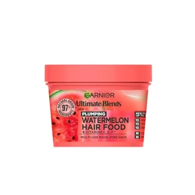 Image of Garnier Hair Food 3 In 1 Fine Treatment Mask, 4x More Plumped Hair, For No Silicones, Vegan Formula, Watermelon, Ultimate Blends, 400ml (Packaging may vary)