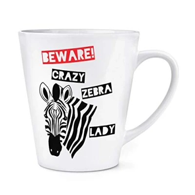 Image of Beware Crazy Zebra Lady 12oz Latte Mug Cup