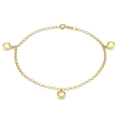 Image of Carissima Gold Women&#039;s 9 ct Yellow Three Heart 2 mm Round Belcher Chain Bracelet of Length 18 cm/7 Inch