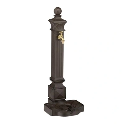 Image of Relaxdays Standing Water Fountain, Antique Look, Tap &amp; Basin, HWD: 82 x 29 33 cm, Garden, Terrace, Ornamental, Brown, Aluminium, 65 25 30 cm