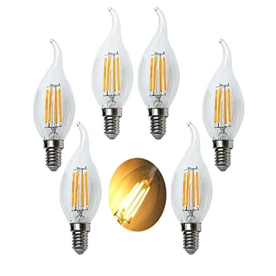 Image of ZYUJIA 6 Packs 6W E14 LED Candle Bulb(Equivalent to 60W) 600LM Not Dimmable C35 Filament Light Bulb,2700K Warm White Vintage Energy Saving Candelabra Lamp,360 Beam Angle