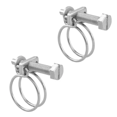 Image of KCT 2 Pack 22 25mm Double Wire Hose Pipe Clamps Universal Adjustable Metal Clips for Fuel/Air Line/Tube/Plumbing/Hosepipe