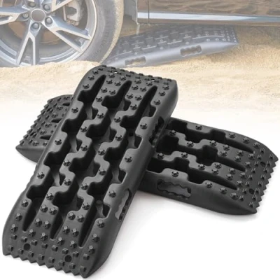 Image of VEVOR 10 TON Traction Boards with PP Material, Recovery for Off road Vehicles/Cars/Pickups/SUVs/RVs, Pair Tire Mats on Snow, Sand, Mud and Loose Terrain, Storage Bag, Short, Black
