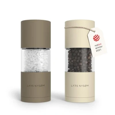 Image of LARS NYSØM Salt and Pepper Grinder Set I Mills with Adjustable Ceramic 2 Pieces Manual Design Spice (Brown/Beige)