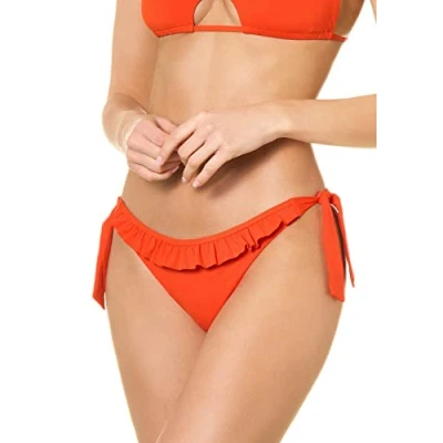 Image of goldenpoint Women&#039;s Bikini Damen Badeanzug Slip niedriger Schnitt mit Bändern und Rüschen One Piece Swimsuit, Orange, M
