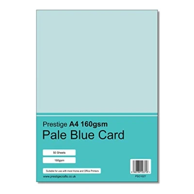Image of Prestige A4 160gsm Coloured Card Printing Inkjet Laser Craft 50 Sheets per Pack 20 Colours (Pale Blue)