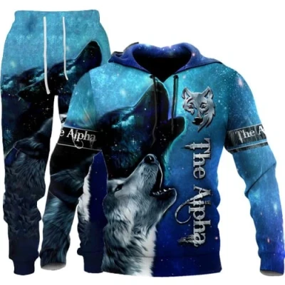 Image of Unisex 3D Wolf Print Hoodie Men Jogging Suit Sweatshirts Hoody + Pants Sets S 6XL (Hoodie5,L)