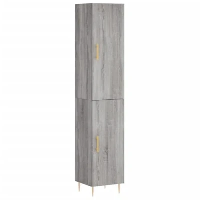 Image of vidaXL Highboard in Grey Sonoma Practical and Stylish Storage Cabinet Made of Engineered Wood with Iron Feet Size: 34.5x34x180 cm