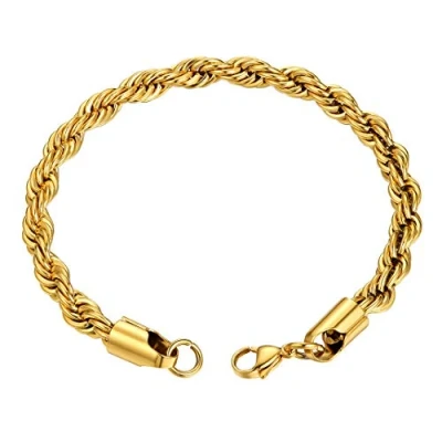Image of GOLDCHIC JEWELRY 6mm Gold Rope Chain Bracelet, 316L Stainless Steel Chunky Link for Men, 21CM