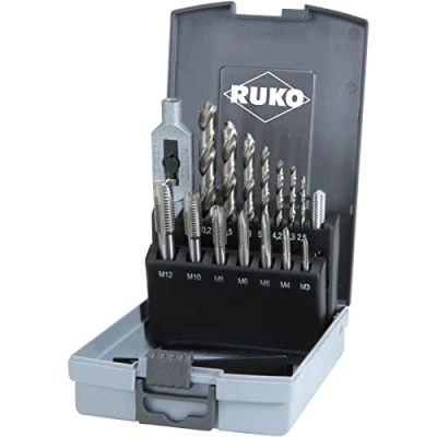 Image of Ruko HSS Single Cut Tap Set in Plastic Case, Bright Finish, 15 Pieces, R245004RO