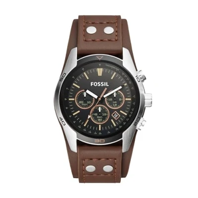 Image of Fossil Watch for Men Coachman, Quartz Chronograph Movement, 44 mm Silver Stainless Steel Case with a Genuine Leather Strap, CH2891