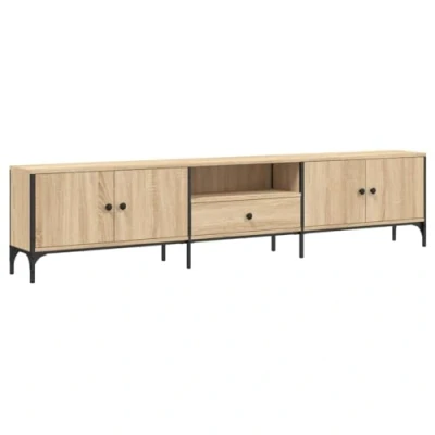 Image of vidaXL Engineering Wood TV Cabinet Brown Television Stand with Drawers Spacious Media Console Adjustable Feet Industrial Style Living Room Furniture