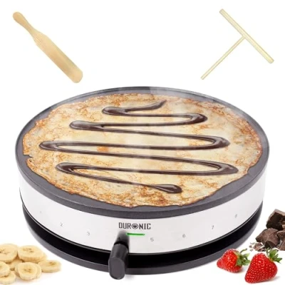Image of Duronic Electric Crepe Maker PM131 Pancake Machine, Griddle Grill Pan, Cooker Hot Plate for Breakfast, American Fluffy Pancakes, French Crepes and Galettes with Creperie Utensils