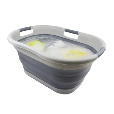 Image of SAMMART 40L Collapsible Plastic Laundry Basket Foldable Pop Up Storage Container/Organizer Portable Washing Tub Space Saving Hamper/Basket (Grey/Dark Grey)