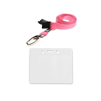 Image of ID Card It 1 Pass Badge Holder and Lanyard Neck Strap (Pink Metal Clip)