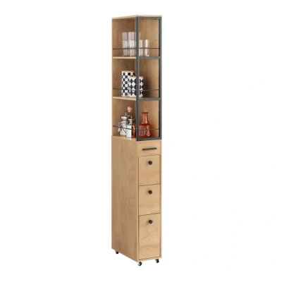 Image of SoBuy NSR13 N, Kitchen Bathroom Living Room Slim Tall Cabinet on Wheels Storage Corner Cabinet, Wood