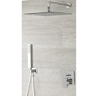 Image of Milano Hunston Modern Manual Diverter Mixer Shower Valve with 300mm Square Rainfall Head and Hand Handset Brushed Nickel