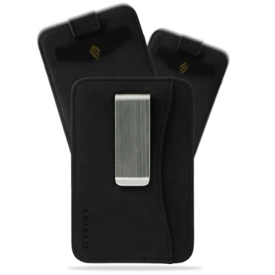 Image of AKIELO RFID Blocking Card Holder with Money Clip and Gift Box Compact Slim Wallet Minimalist (Charlie Black Edition)