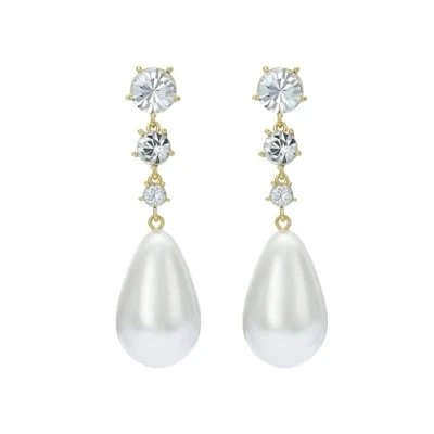 Image of Ted Baker Pearsti Statement Crystal Bead Drop Earrings for Women (Gold/Pearl &amp; Crystal)